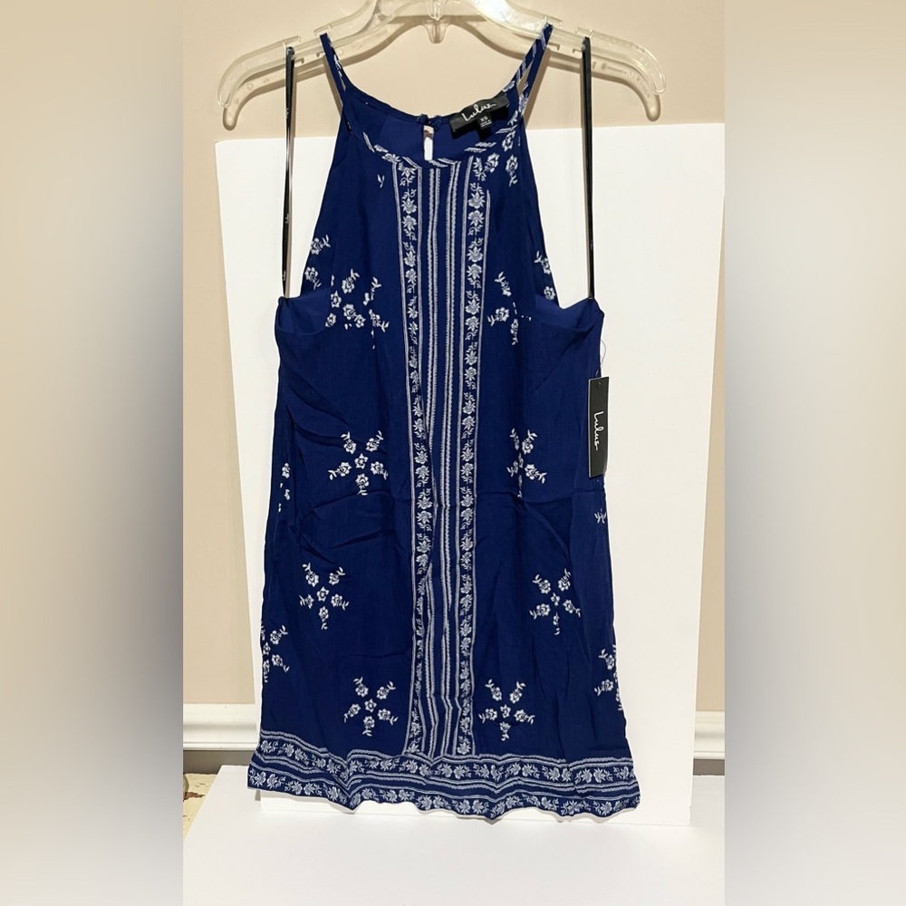 Lulus Mediterranean blue‎ and white halter dress size XS NWT beach vacation new